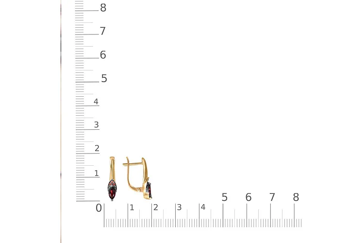 Серьги из жёлтого золота с 2 гранатами и 6 фианитами