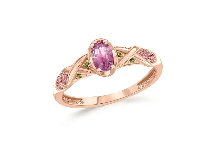 Кольцо из красного золота с 21 турмалинами