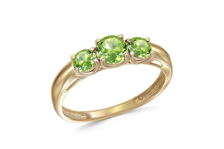 Кольцо из жёлтого золота с 3 хризолитами