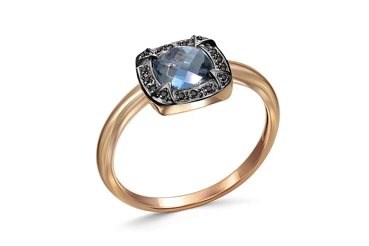 Кольцо из красного золота с топазом лондон и 16 фианитами