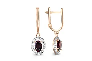 Серьги из красного золота с 2 гранатами и 40 фианитами