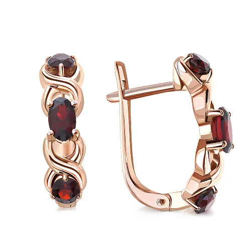 Серьги из красного золота с 6 гранатами