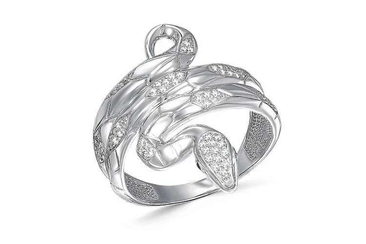 Кольцо Змея из белого золота с 64 фианитами