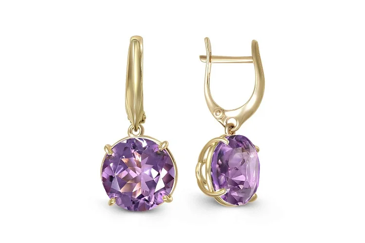 Серьги из жёлтого золота с 2 аметистами