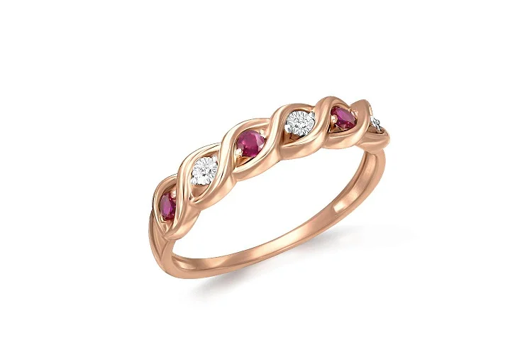 Кольцо Дорожка из красного золота с 3 корундами и 3 бриллиантами