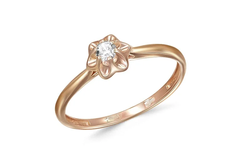 Кольцо Цветок из красного золота с бриллиантом