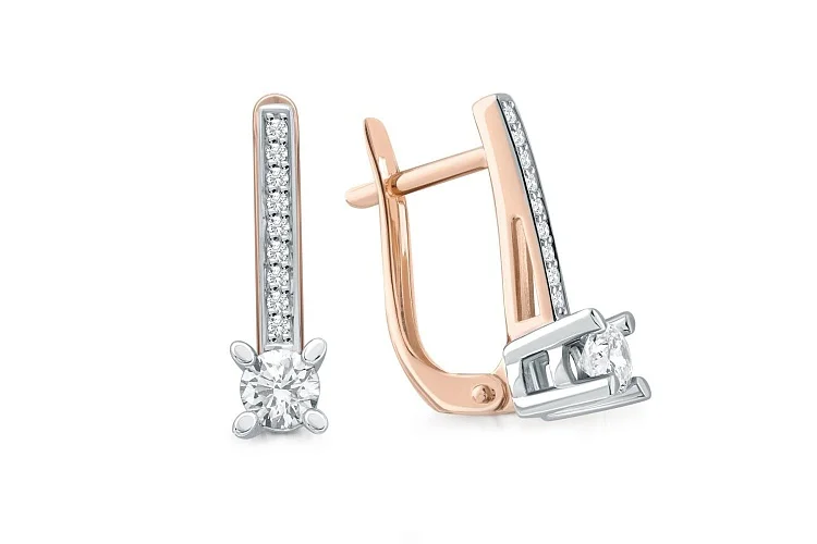 Серьги из красного золота с 20 фианитами