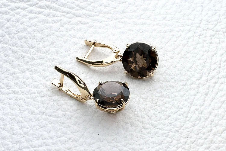 Серьги из жёлтого золота с 2 раухтопазами