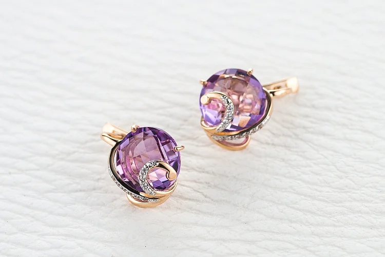 Серьги из красного золота с 20 аметистами