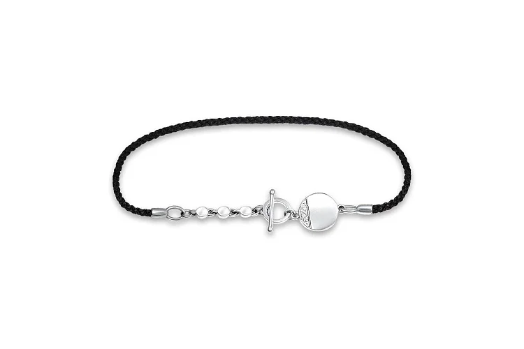 Браслет на шнурке с кругом из белого золота с 3 фианитами