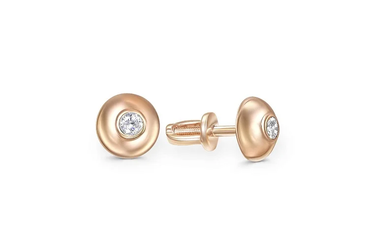 Серьги-пусеты из красного золота с 2 фианитами