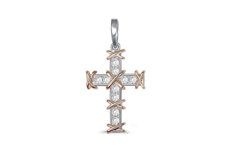 Подвеска Крест из красного золота с 10 бриллиантами
