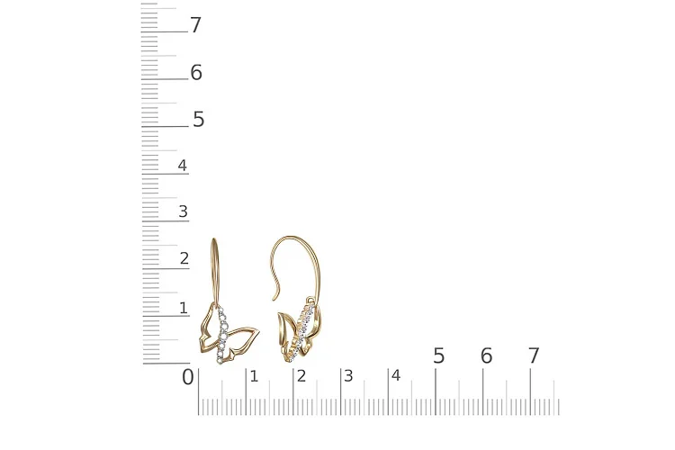 Серьги Бабочки из жёлтого золота с 14 фианитами