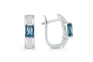 Серьги из белого золота с 2 топазами лондон и 32 фианитами