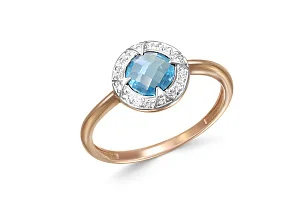 Кольцо из красного золота с топазом swiss и 16 фианитами