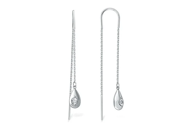 Серьги-продёвки из белого золота с 2 бриллиантами