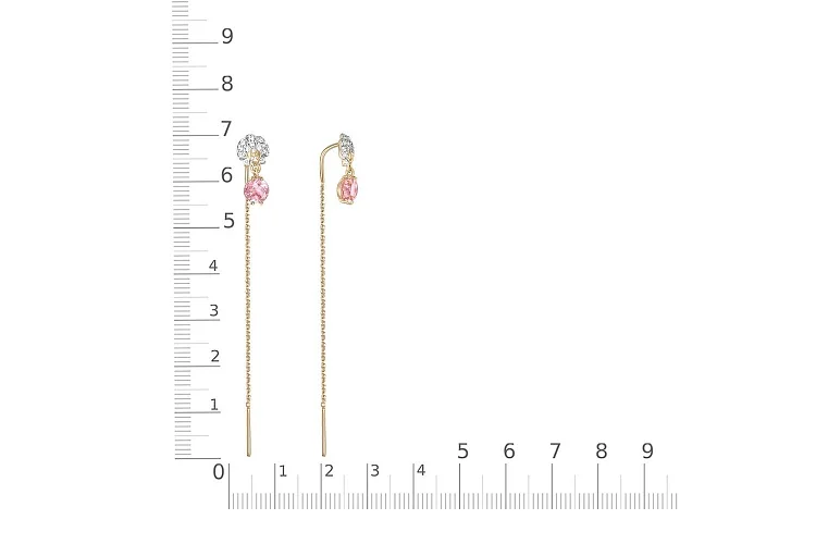 Серьги-продёвки из жёлтого золота с 2 ситаллами и 20 фианитами