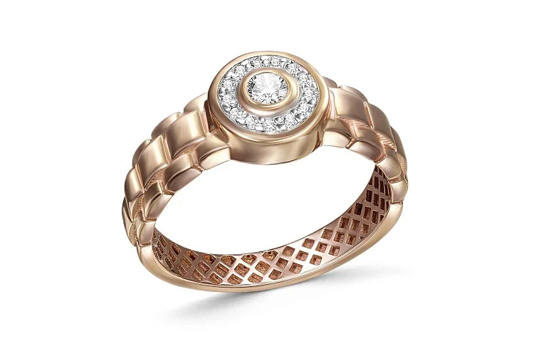 Печатка из красного золота с 14 фианитами