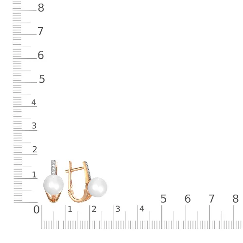 Серьги из красного золота с 2 жемчужинами и 10 бриллиантами