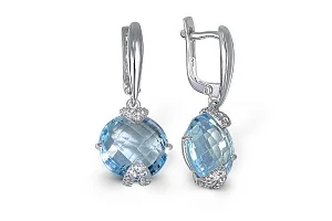 Серьги из белого золота с 2 топазами sky и 12 фианитами