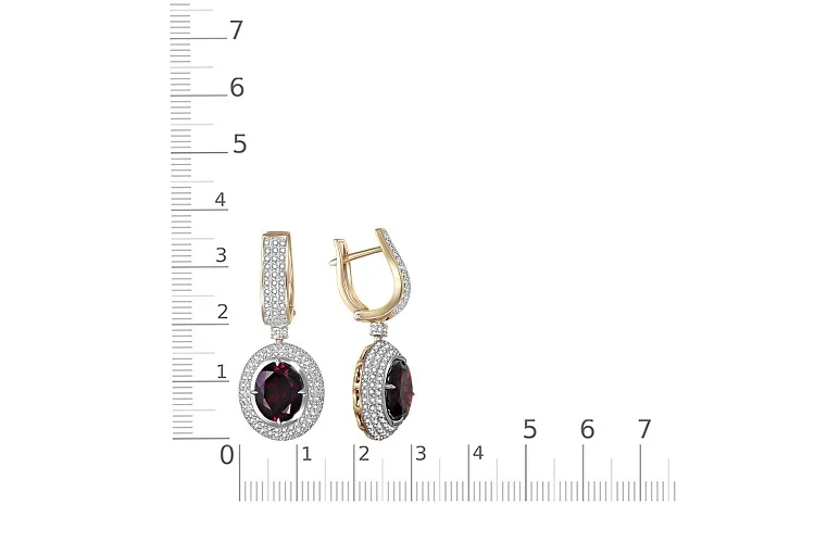 Серьги из жёлтого золота с 2 гранатами и 290 бриллиантами