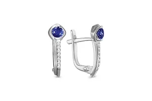 Серьги из белого золота с 2 сапфирами и 14 бриллиантами