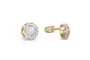 Серьги-пусеты из жёлтого золота с 2 опалами и 16 фианитами