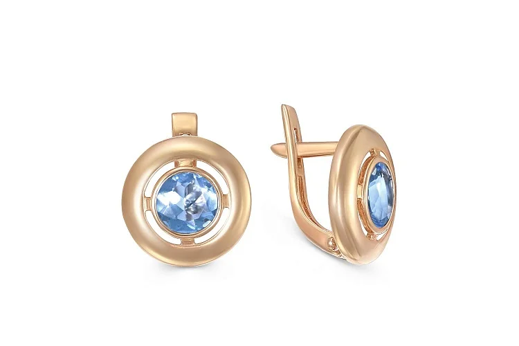 Серьги Круги из красного золота с 2 топазами swiss
