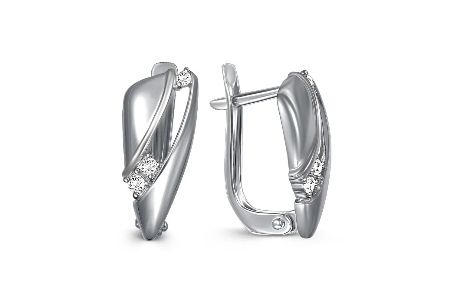 Серьги из белого золота с 6 фианитами