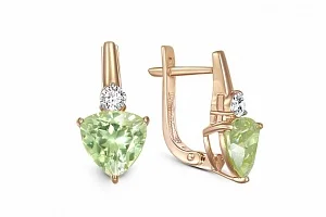 Серьги из красного золота с 2 ситаллами и 2 фианитами