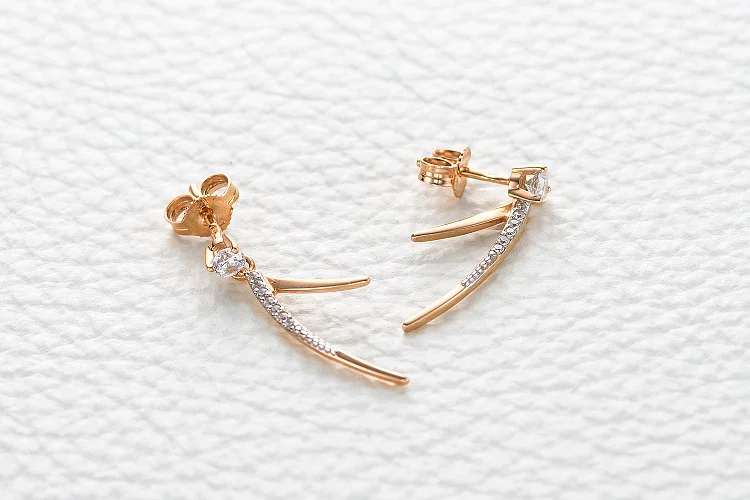 Серьги-пусеты Дорожки из красного золота с 16 фианитами