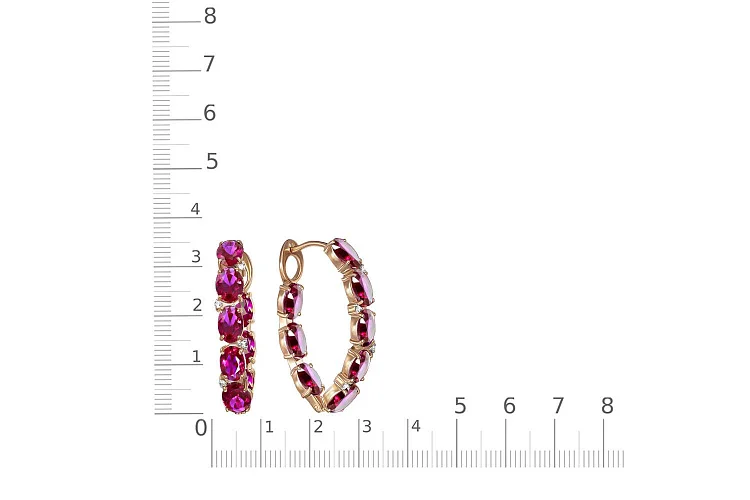 Серьги из красного золота с 16 корундами и 8 фианитами