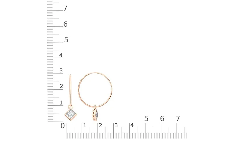 Серьги-трансформеры из красного золота с 18 фианитами