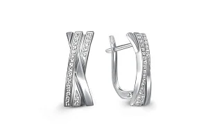 Серьги Дорожки из белого золота с 46 фианитами