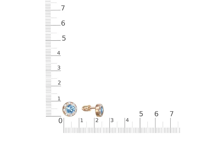 Серьги-пусеты из красного золота с 2 топазами swiss и 16 фианитами