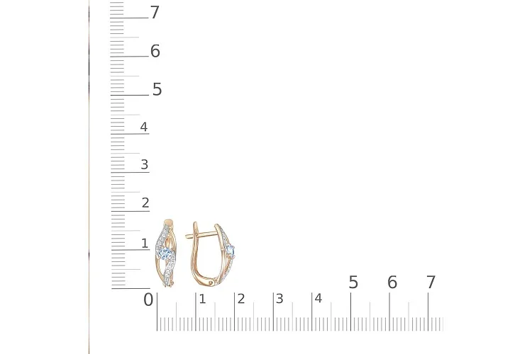Серьги из красного золота с 2 топазами swiss и 16 фианитами