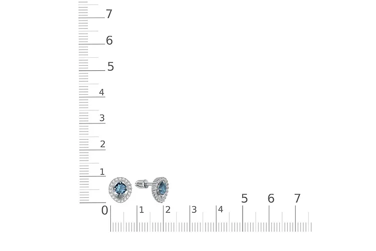 Серьги-пусеты из белого золота с 2 топазами лондон и 38 фианитами