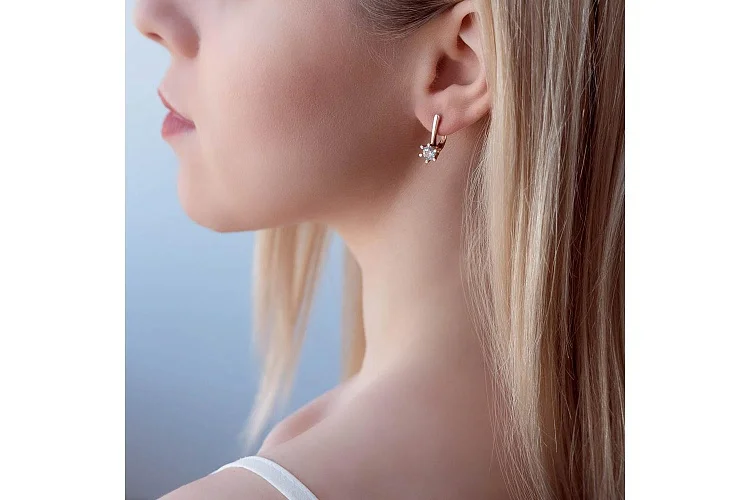 Серьги из красного золота с 2 кристаллами swarovski