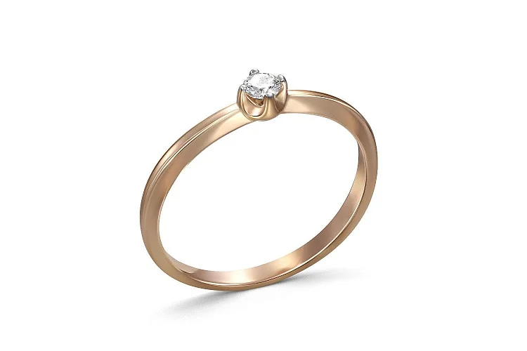 Кольцо помолвочное из красного золота с бриллиантом