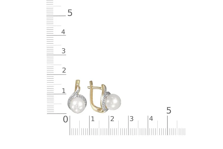 Серьги из жёлтого золота с 2 жемчужинами и 54 бриллиантами
