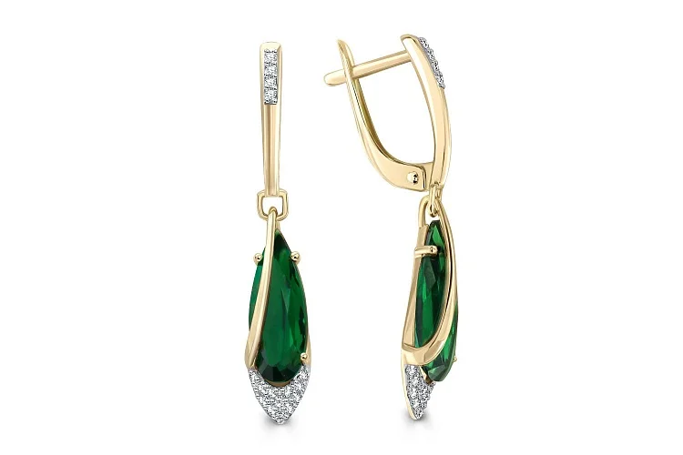 Серьги из жёлтого золота с 2 наноситалами и 32 фианитами