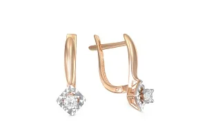 Серьги из красного золота с 2 фианитами
