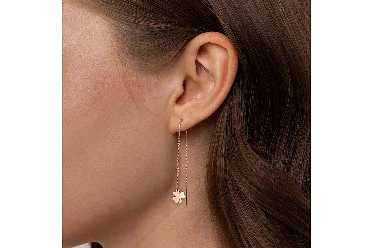 Серьги-продёвки Клевер из красного золота без вставок