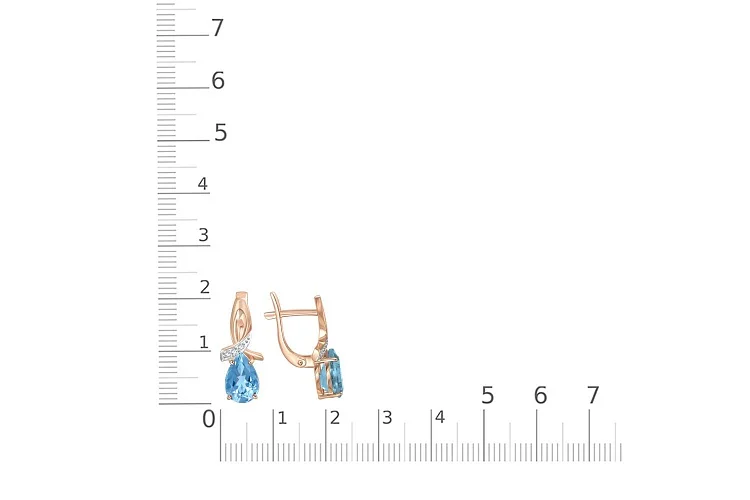 Серьги из красного золота с 2 топазами swiss и 6 фианитами