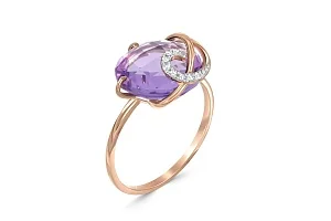 Кольцо из красного золота с аметистом и 8 фианитами