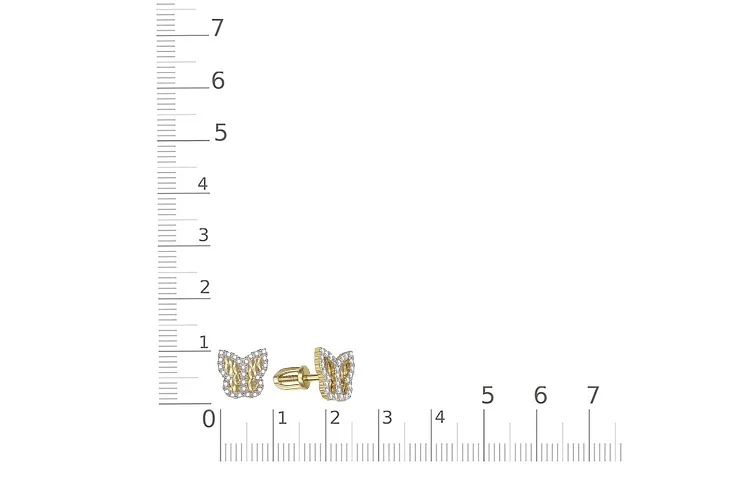 Серьги-пусеты Бабочки из жёлтого золота с 56 фианитами