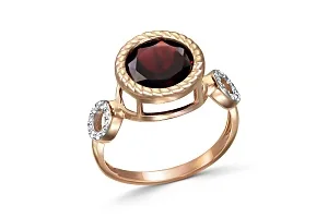 Кольцо из красного золота с гранатом и 20 фианитами