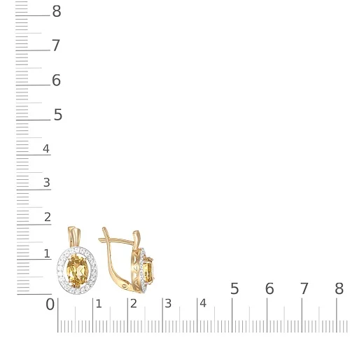 Серьги из красного золота с 2 цитринами и 44 фианитами