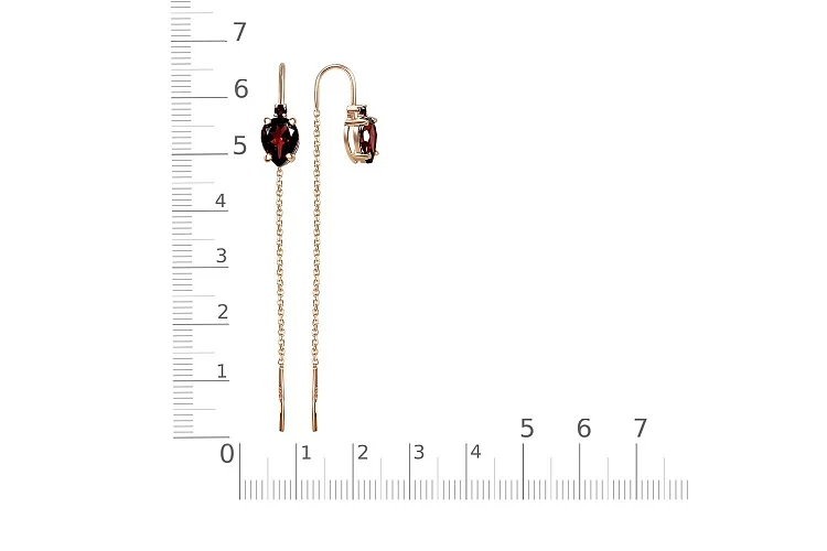 Серьги-продёвки из красного золота с 4 гранатами