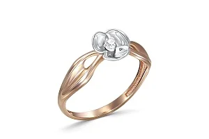 Кольцо Цветок из красного золота с бриллиантом